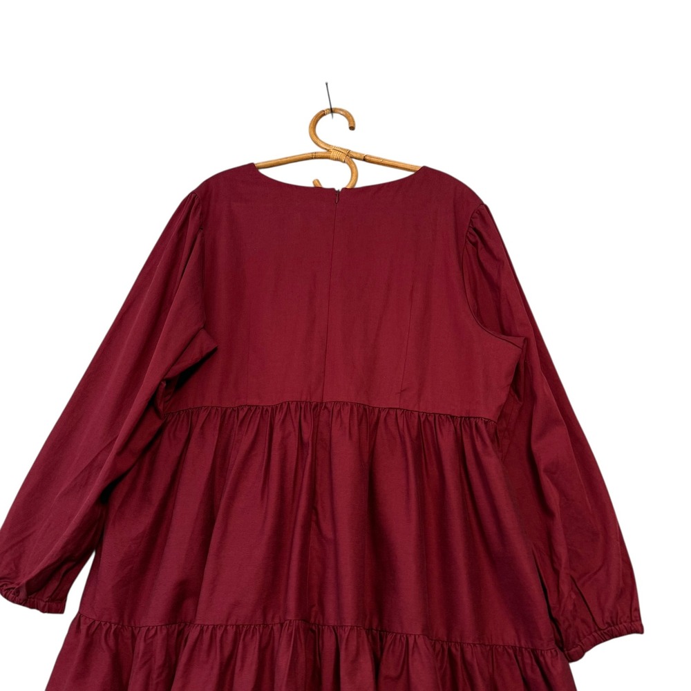 Emma Knudsen | Frankie Burgundy Tiered Babydoll V-Neck Long Sleeve Dress Size 2X - Picture 6 of 13